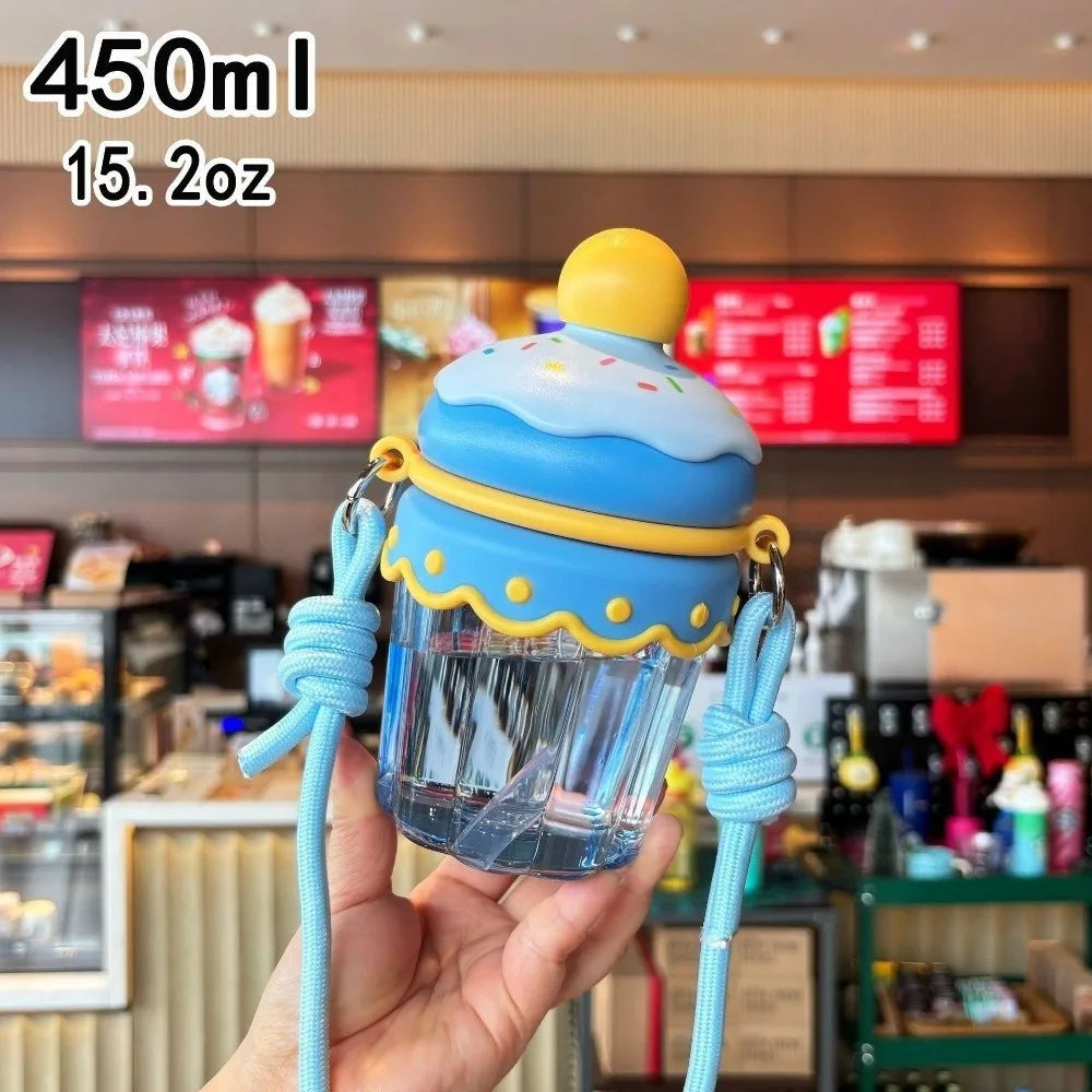 Drinkware with Lid and Straw Clear Tumbler Crossbody Hanging Rope Transparent Suction Cup Korean Ins 450ML Iced Coffee Cup Milk Vue