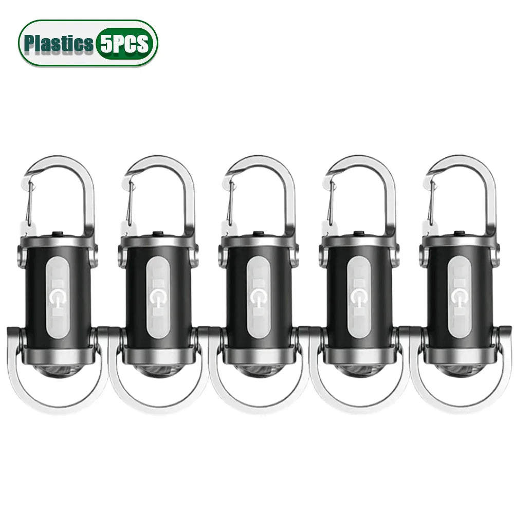 1-10PCS Rechargeable Mini Keychain Light Carabiner Small Pocket Flashlight for Outdoor Hiking Emergency Key Ring Vue Plastics-5PCS