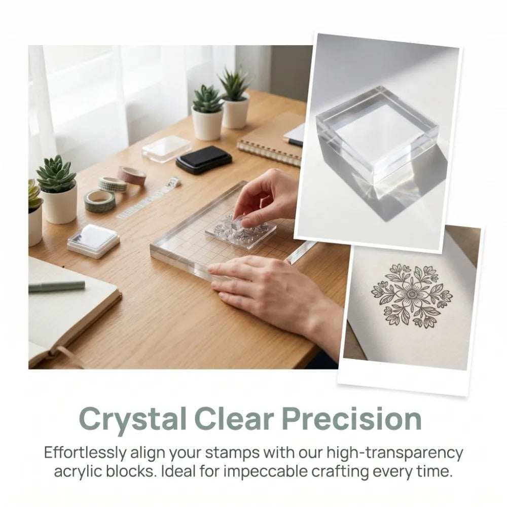 6Pcs High Transparency Acrylic Stamp Block Set with Grid Lines Non-Slip Stamp Block Set Multi-Size Set DIY Clear Stamping Tools Vue