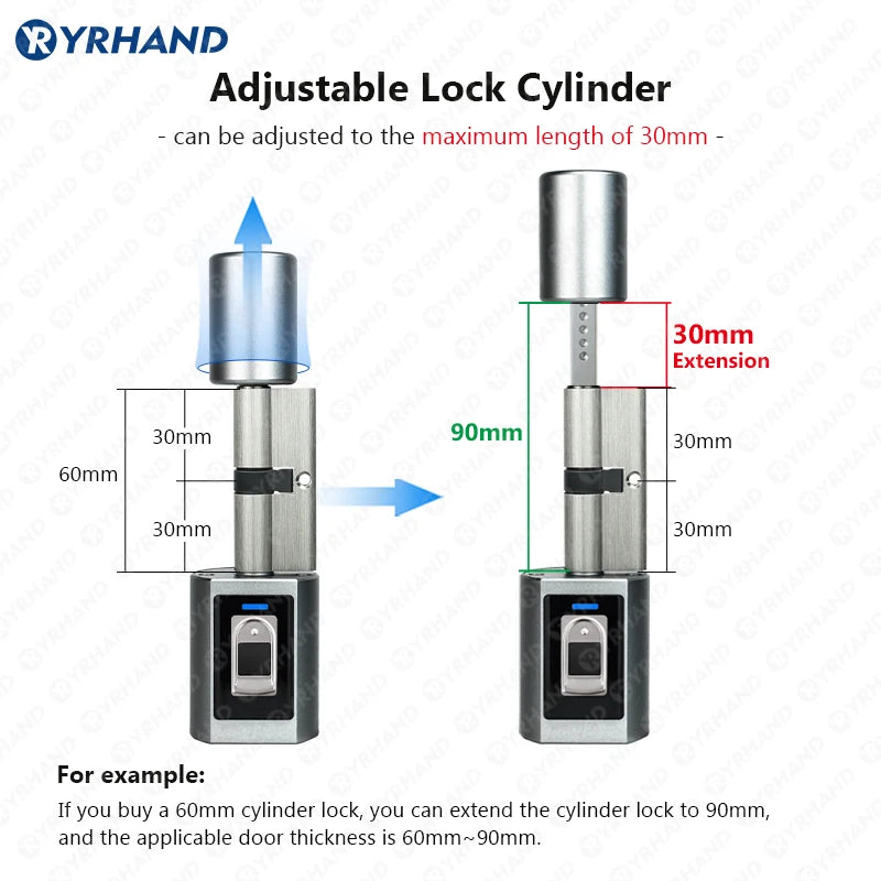 Ttlock Fingerprint Smart adjust Cylinder Lock password Biometric Electronic door Lock with digital Keypad Home intelligent lock Vue