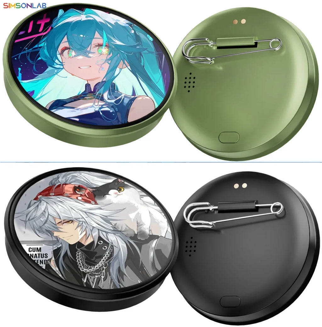 Hatsune Miku Smart Electronic Badge Touch Screen Round Brooches Multi-image Slideshow/Dynamic Videos Play Bluetooth Connection Vue