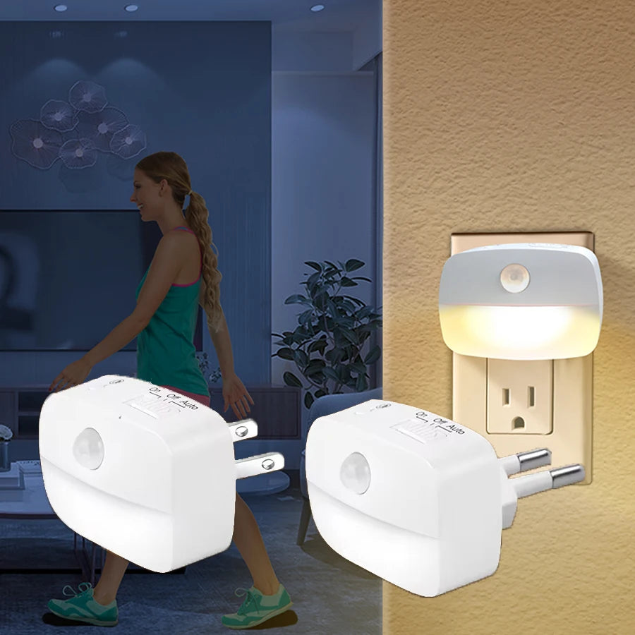 EU US Socket Led Night Light with Motion Sensor AC 85-265V PIR Human Induction Lamp 3 Colors Plug in Wall for Bedroom Hallway Vue