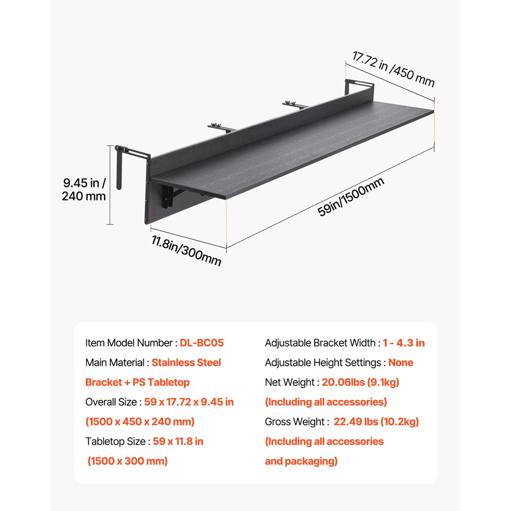 Folding Balcony Railing Table | Outdoor Hanging Bar Table Folding Railing Table Vue 12x59inch france