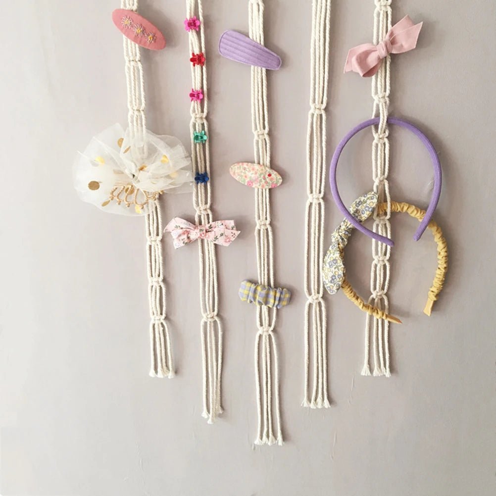 Hair Bow Holder Hanging Hair Clips Hanger Headband Storage Organizer Boho Wall Decor Bow Organizer for Baby Girls Room, Ivory Vue