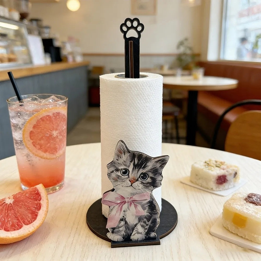 Desktop Decoration Adorable Tissue Holder Kitten Bow Kitchen Towel Rack Chihuahua Cat Roll Paper Standing Rack For Kitchen Vue
