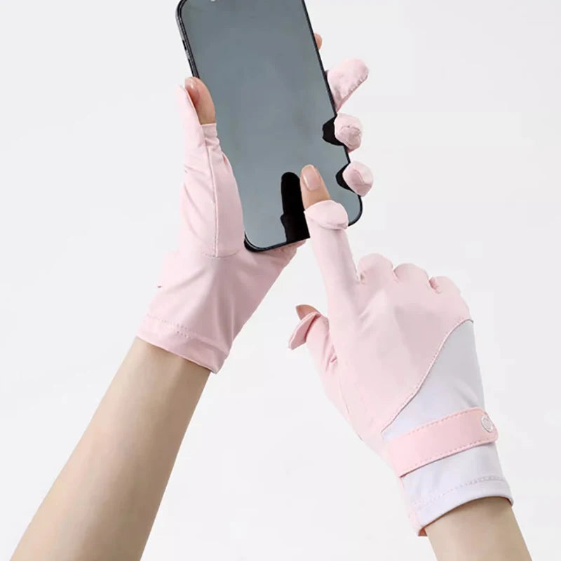 1 Pair One Size Sunscreen Breathable Anti-UV Cooling Fabric Slip Gloves Sun Protection Gloves For Outdoor Cycling Driving Vue