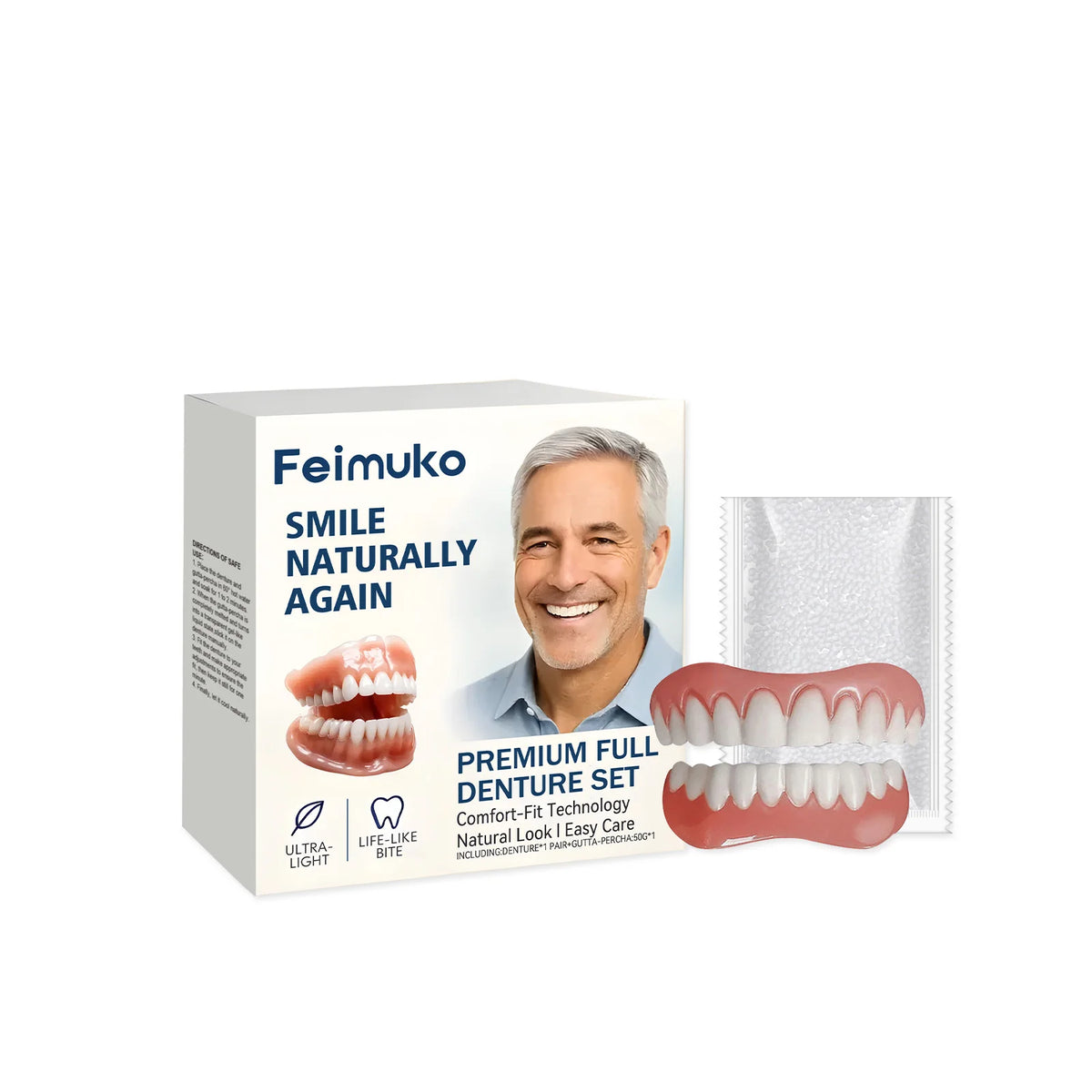 Senior-Focused Denture Care Kit - Resin Material, Comfort Fit, Natural Look, Easy Maintenance, Complete Care Solution Vue 1set