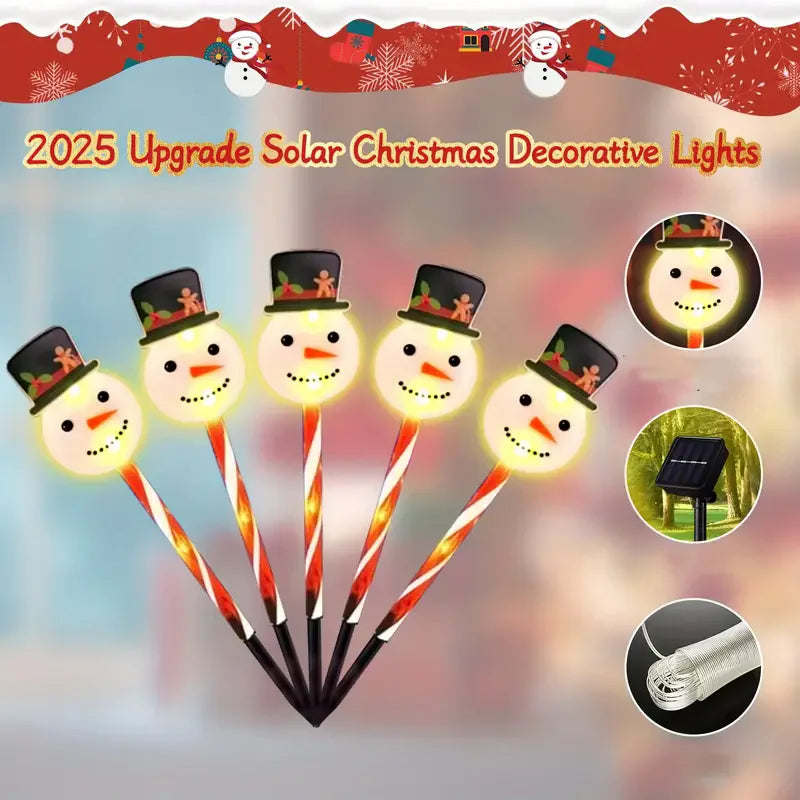 5-in-1 Solar Snowman Santa Garden Stake Lights Outdoor Christmas Yard Decor Solar Lawn Lights Waterproof Landscape Lights Vue