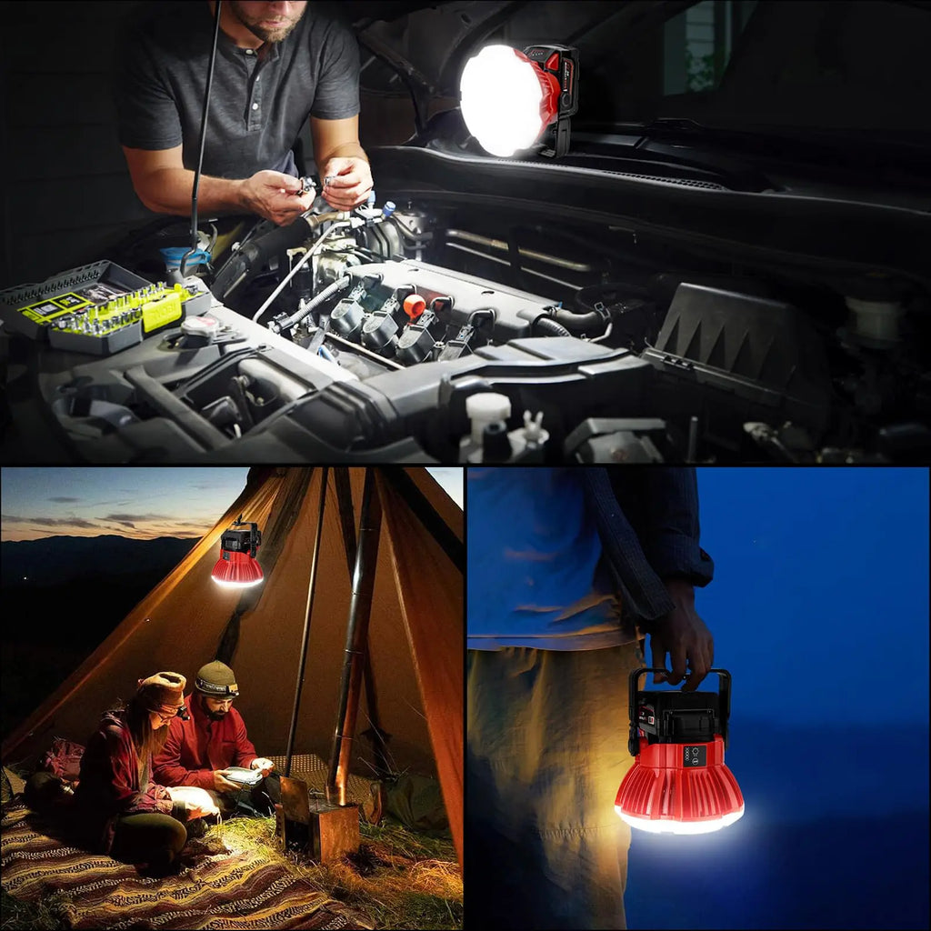 Portable Outdoor Flashlight LED Camping Light for Milwaukee 18V Battery Rechargeable Work Light for Tent and Workplace Lighting Vue