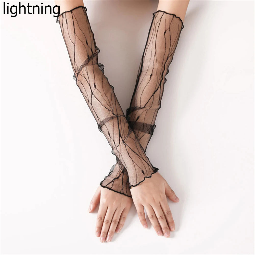 Women's Summer Sun Protection Sleeves Mesh Lace UV Thin Long-sleeved Vue lightning