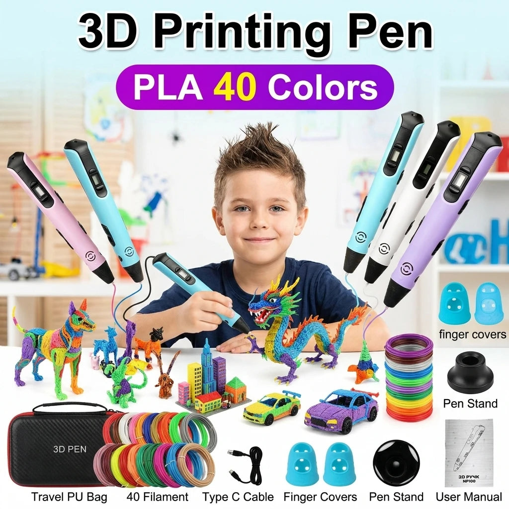 3D Printing Pen Kids with LCD Screen Type C Cable 1.75mm PLA Filament DIY Drawing 3D Pen Children Boys Girls Birthday Gift Vue