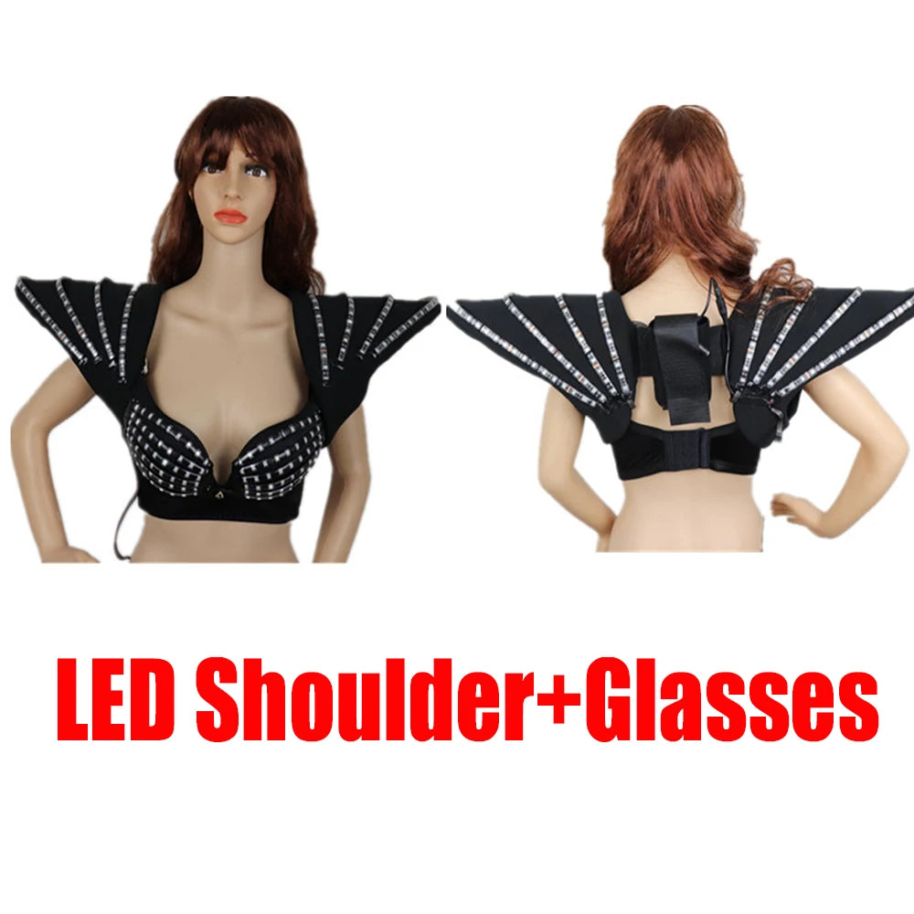Women's LED Costume Cosplay Futuristic Light-Up Outfit Luminous Party Dance Rave Gogo Dancer Fancy Wear Robot Theme Show Clothin Vue Bra shoulder S