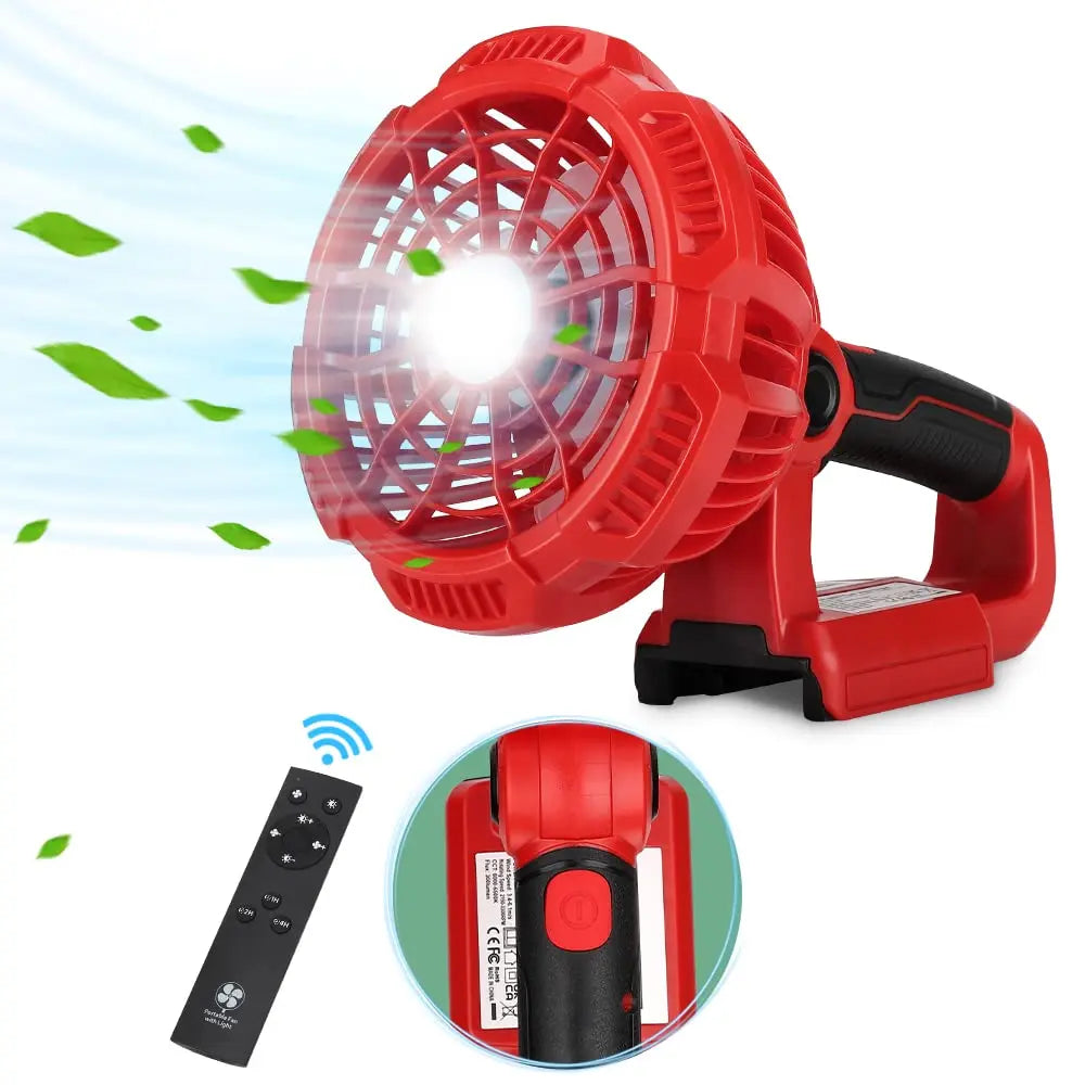 Portable Handheld Fan Rechargeable Camping Fan for Milwaukee 18V Batteries with Remote Control, 3 Wind Speed/Light Adjustable Vue