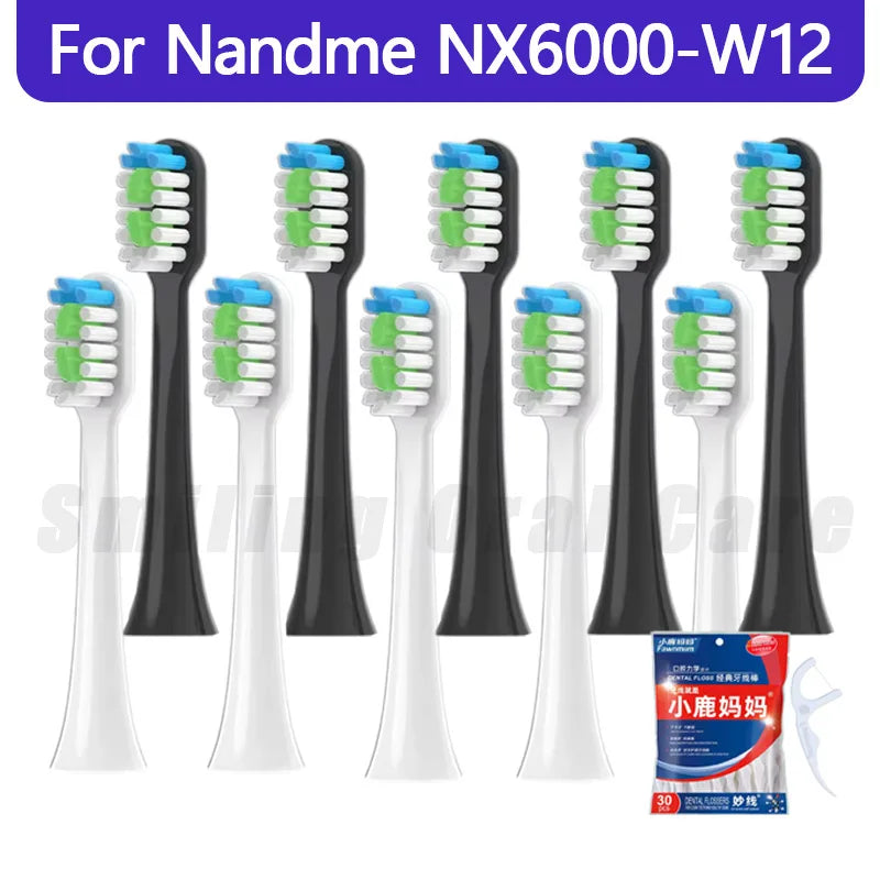5/10pcs For Nandme NX6000-W12 Sonic Electric Toothbrush Replace Toothbrush Heads Soft DuPont Bristles Replace Nozzles Heads Gift Vue