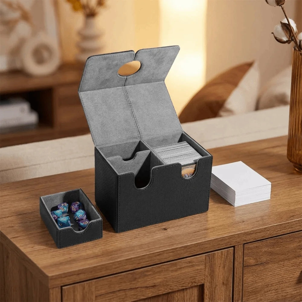 PU Magnet Collectible Card Case Moisture-proof Anti-Slip Card Deck Box with Small Tray Scuff Resistant Trading Cards Storage Box Vue