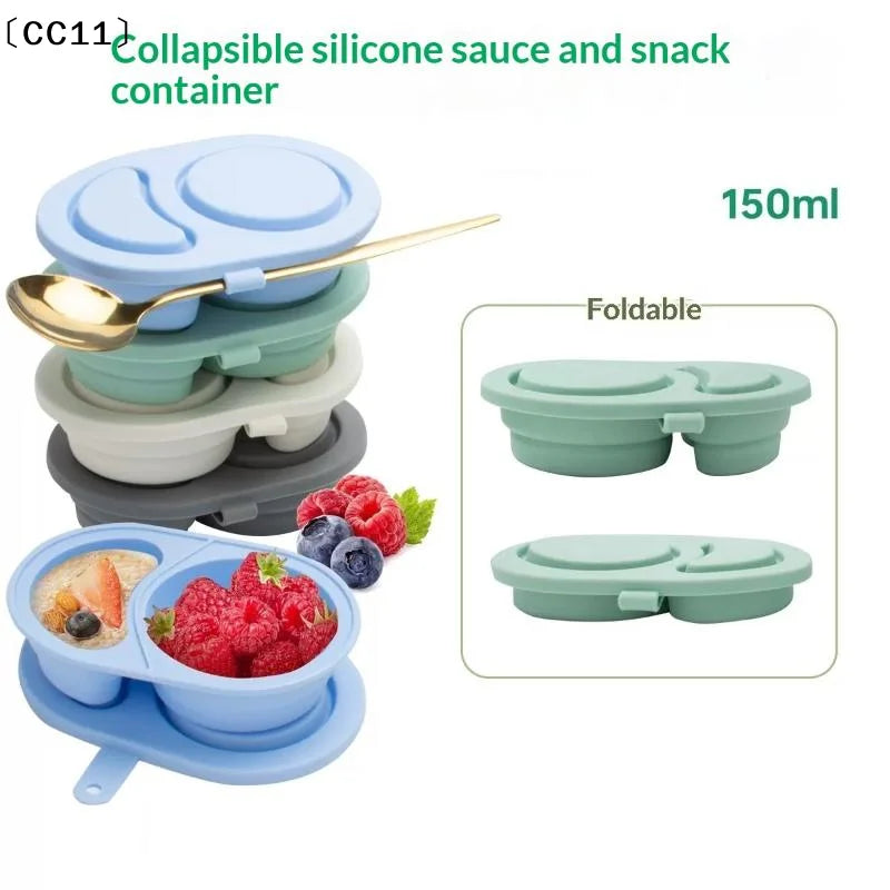 Silicone Snack Containers With Lids Foldable Reusable Snackle Box Containers Double Compartment Condiment Bowls Gadgets〔CC11〕 Vue