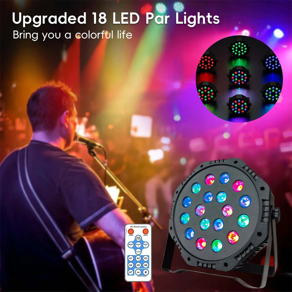 1-4PCS 18LED RGB USB Stage Par Lamp Sound Activated Remote DMX512 Control 7+ Light Modes For Party Club Disco KTV Stage Lighting Vue