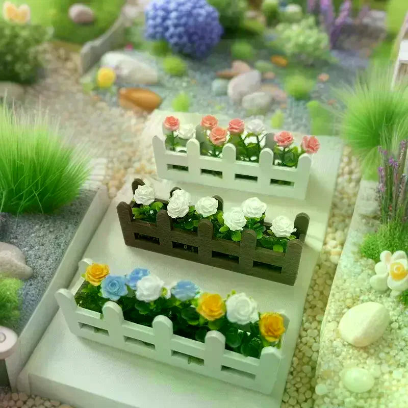 1Pcs Garden Lifelike Artificial Flower Miniature Potted Plants Decoration 1:12 Scale Dollhouse Simulated Rose Flowers Ornament Vue
