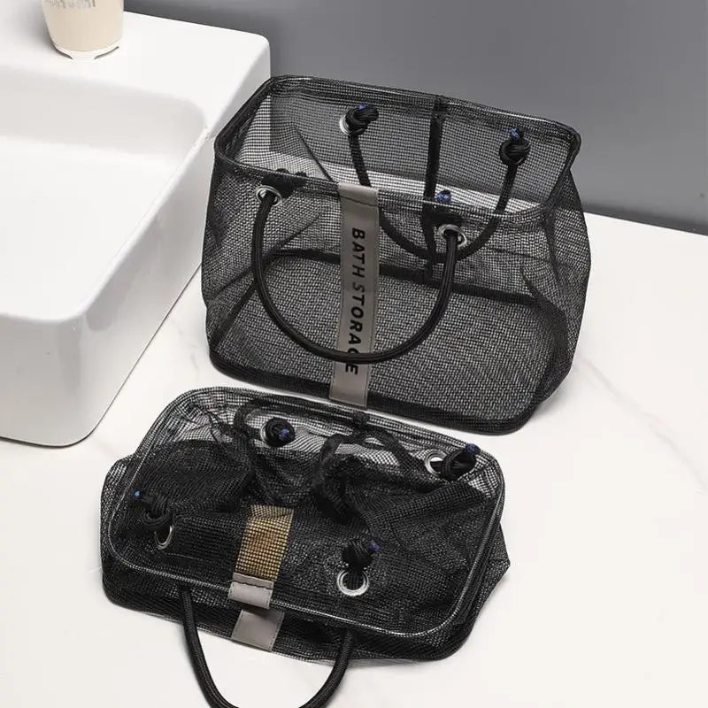Collapsible Mesh Drain Basket 2in1 Large Portable Handle Organizer For Swimming Bathroom Toiletry Storage Vue