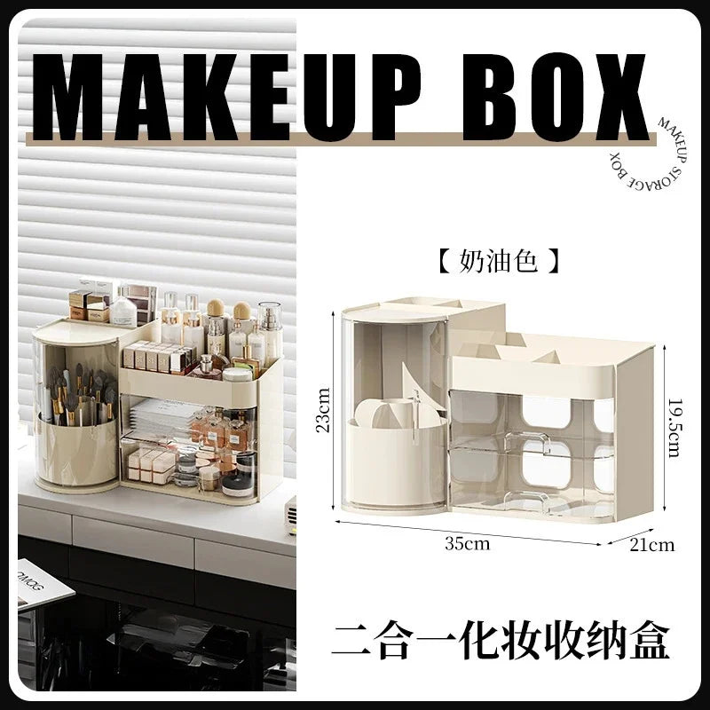 Large Capacity Makeup Organizer Box Vanity Table Skincare Lipstick Perfume Brush Storage Holder For Women Birthday Gift Chic Vue