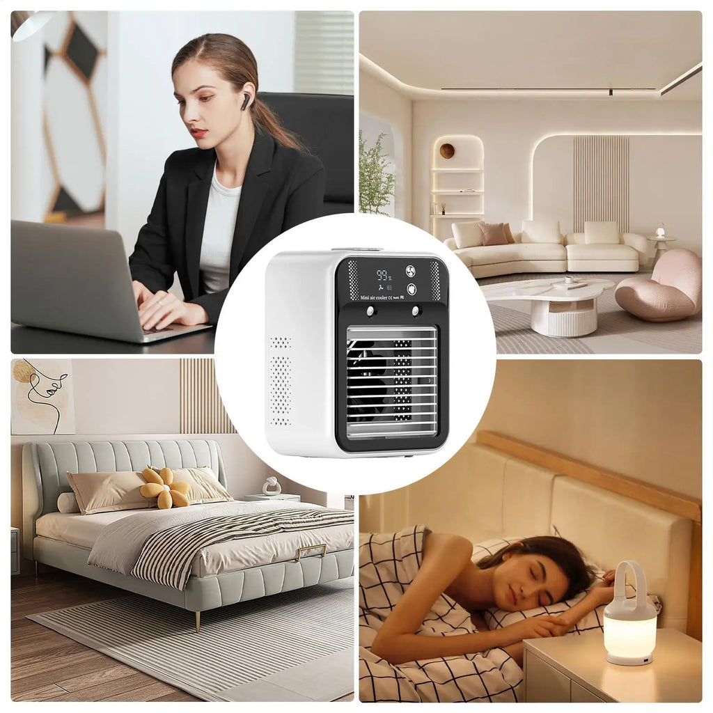 500ml Portable Air Cooler 2-Speed Personal Evaporative AC w/Misting Fan USB Rechargeable Mini Cooler for Home Office Outdoor Ca Vue