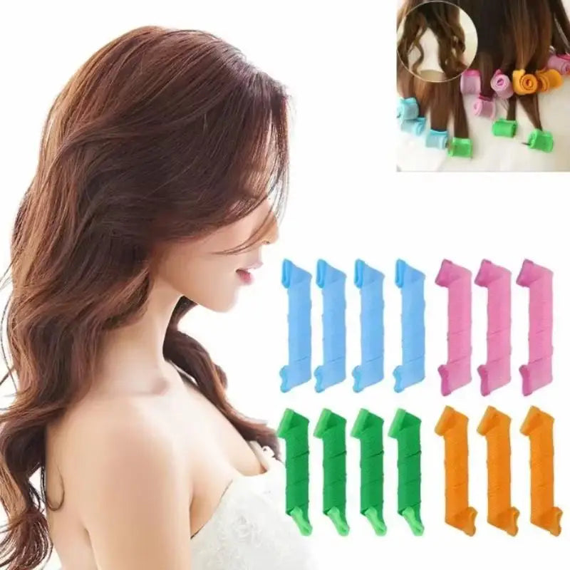 Heatless Magic Hair Curlers Spiral Set, Reusable Hair Styling Rollers with Styling Hooks, No Damage Hair Curl Tools Vue