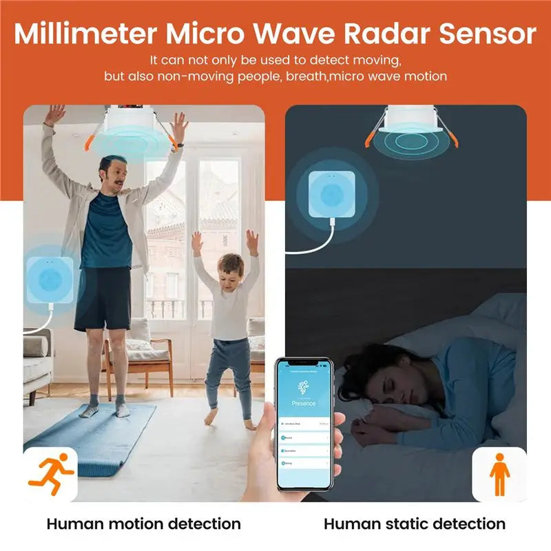 Hot-Wifi-24G Smart Human Presence Sensor With Luminance Detection Accuracy Tuya Intelligent Human Micromotion Sensor Vue