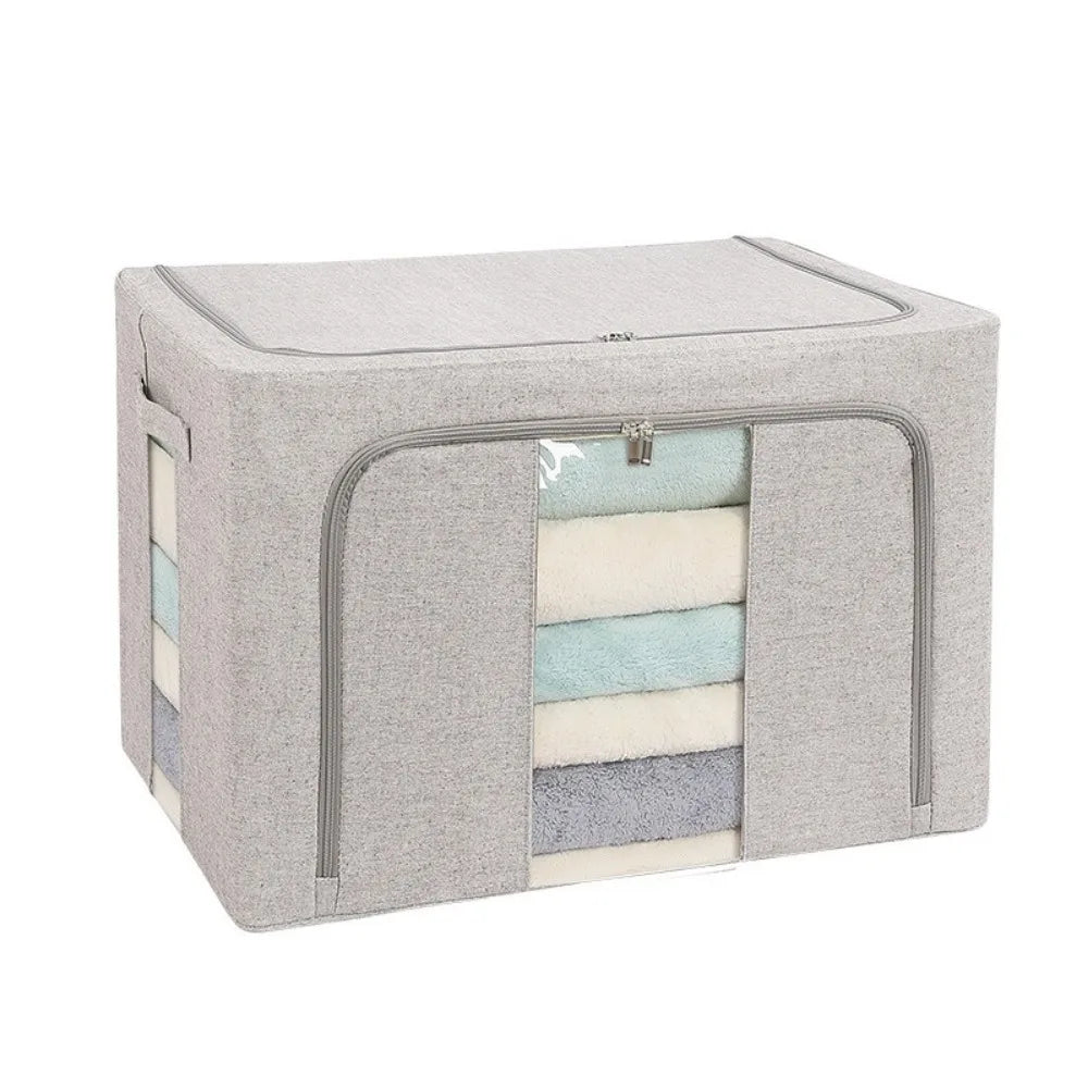 Large Capacity Clothes Storage Bins Dust-proof Steel Frame Toys Storage Box Folding with Window Quilt Organizer Box Bedding Vue Grey 15.75x11.42x7.87 in