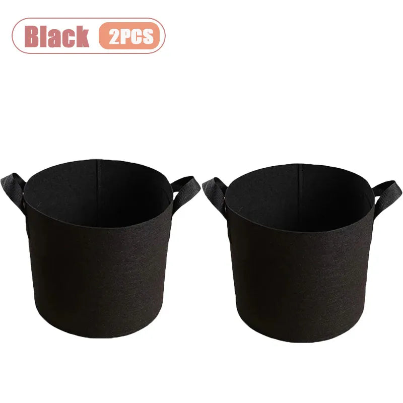 1-4PCS Felt Grow Bag Thickened Nonwoven Plant Pot for Bonsai Garden Balcony Vegetable Flower Aeration Container Vue Black-2PCS 12Gallon