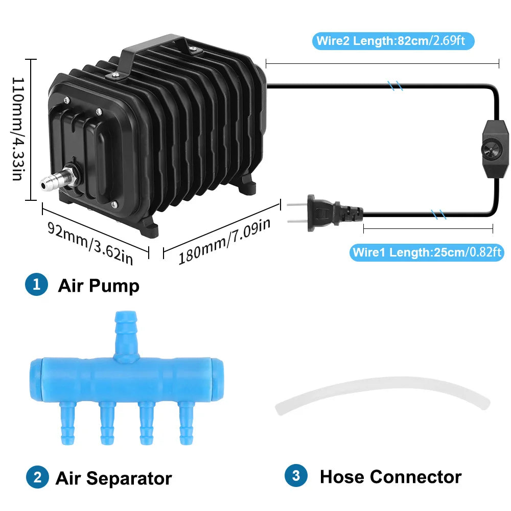 High Pressure Aquarium Air Pump Low Power Adjustable Large Air Volume Oxygenator Pumps Electromagnetic Air Pump for Fish Pond Vue