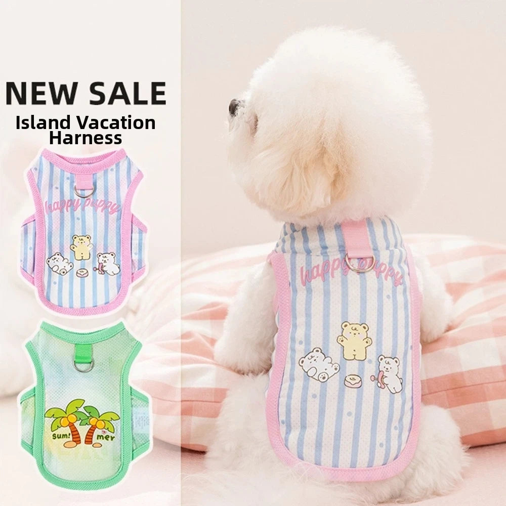 Striped Mesh Pet Cooling Vest Thin Breathable Cartoon Bear Pattern Dog Ice Silk T-shirt Lightweight Breathable Cooling Jacket Vue