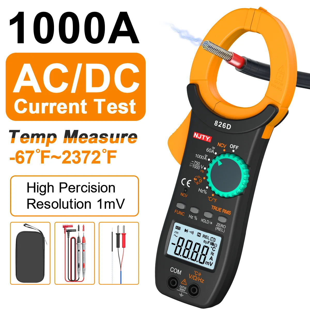 AC/DC Digital Clamp Multimeter Amp Meter 1000A 6000 Counts Voltage Capacitance Resistance Pinza Amperimetrica Temp Duty Cycle Hz Vue