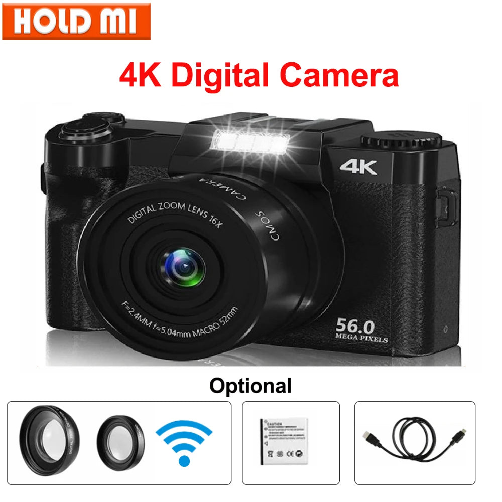 4K Digital Camera 48MP Vlogging YouTube 60FPS Auto Focus 16X Zoom Camcorder Recording Video With LENS Selfie Time Set New Camera Vue