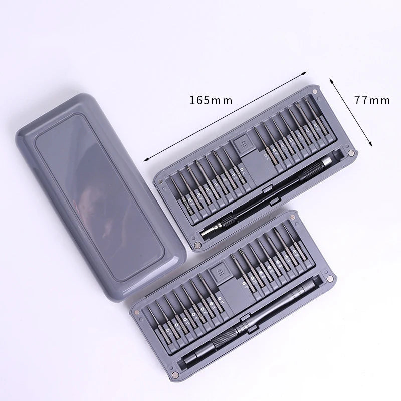 30-in-1 S2 Long Bits Screwdriver Set Magnetic Storage Case Professional Pry Tool Vue Gray
