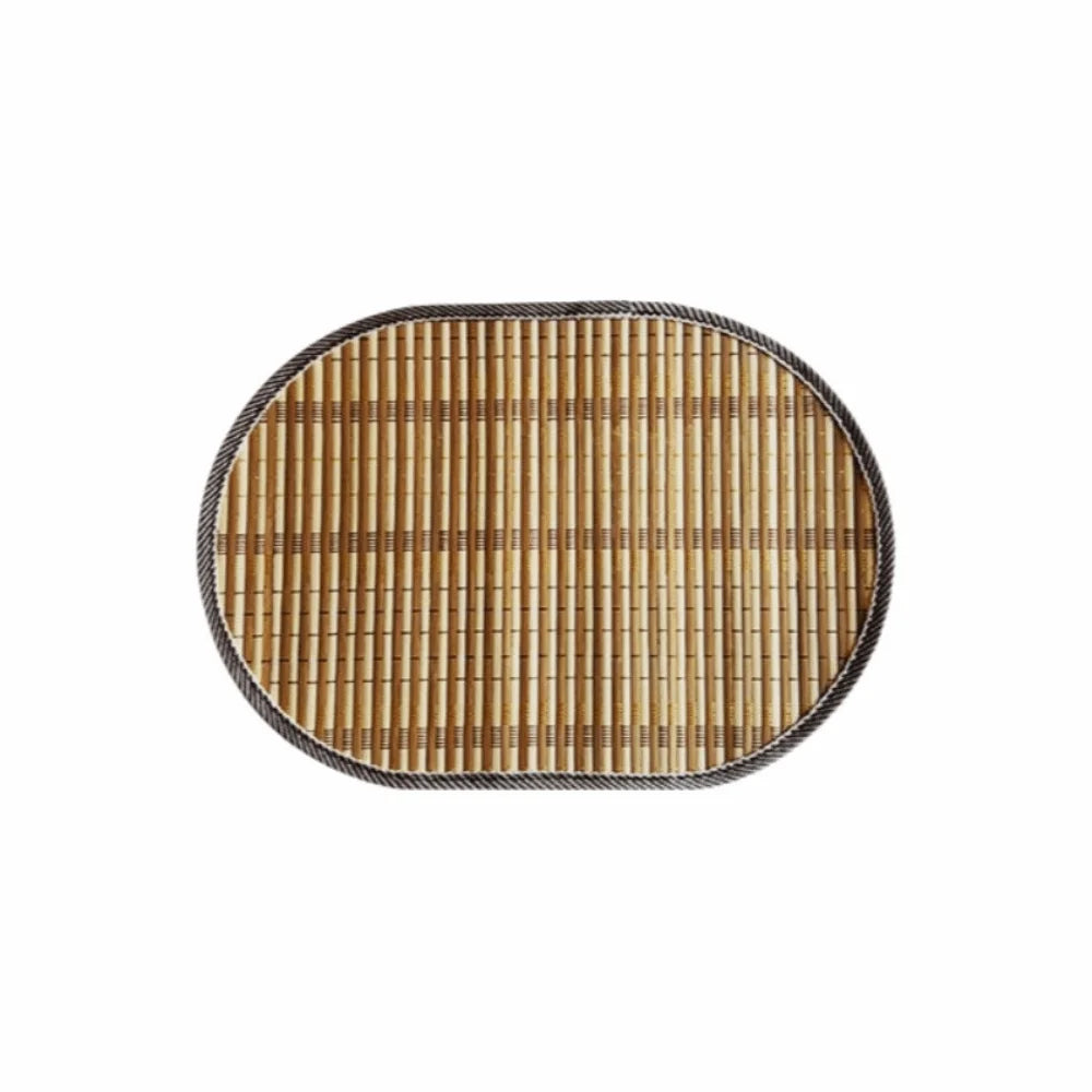 Creative Natural Bamboo Placemats Anti-Slip Edge Binding Woven Oval Placemat Heat-Resistant Rustic Dining Pad Kitchen Vue Style A L