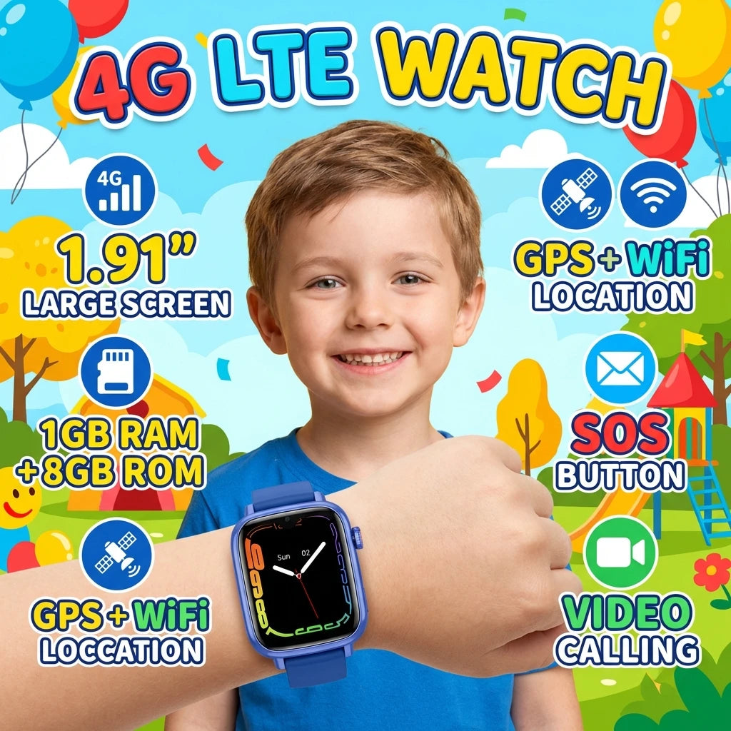 4G Smart Watch Kids GPS WiFi Postion Tracker 2-Way Video Call Voice Monitor SOS App Download Children Phone Watch Boy Girl Gifts Vue