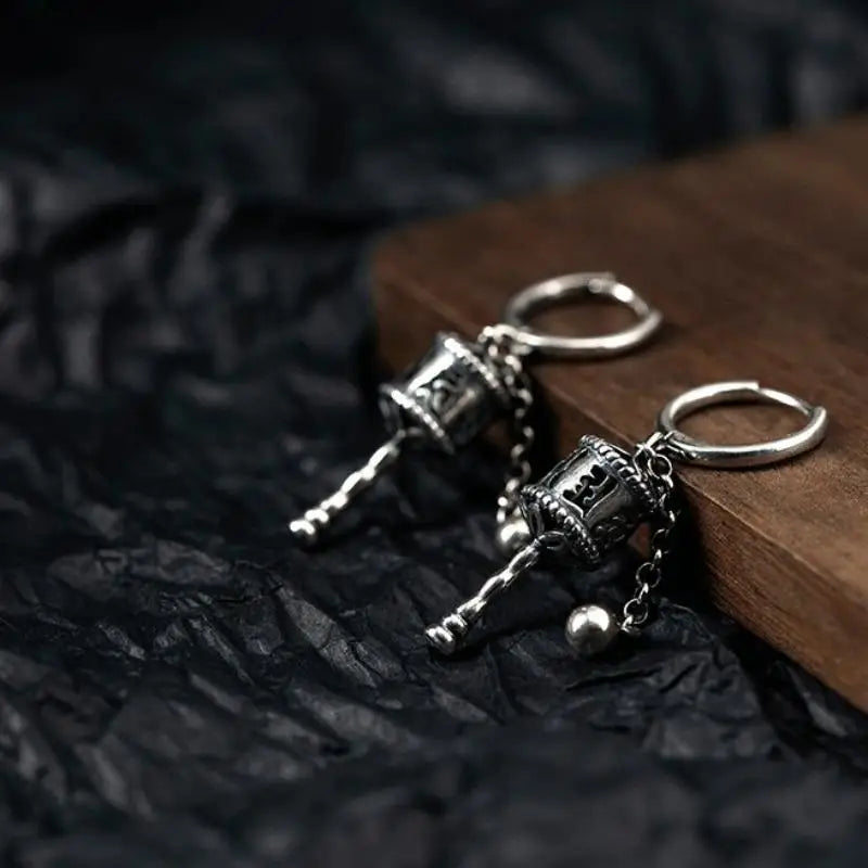 Ethnic Prayer Wheel Earrings Six Word Mantra for Women Vintage Jewelry Meditation Present Vue