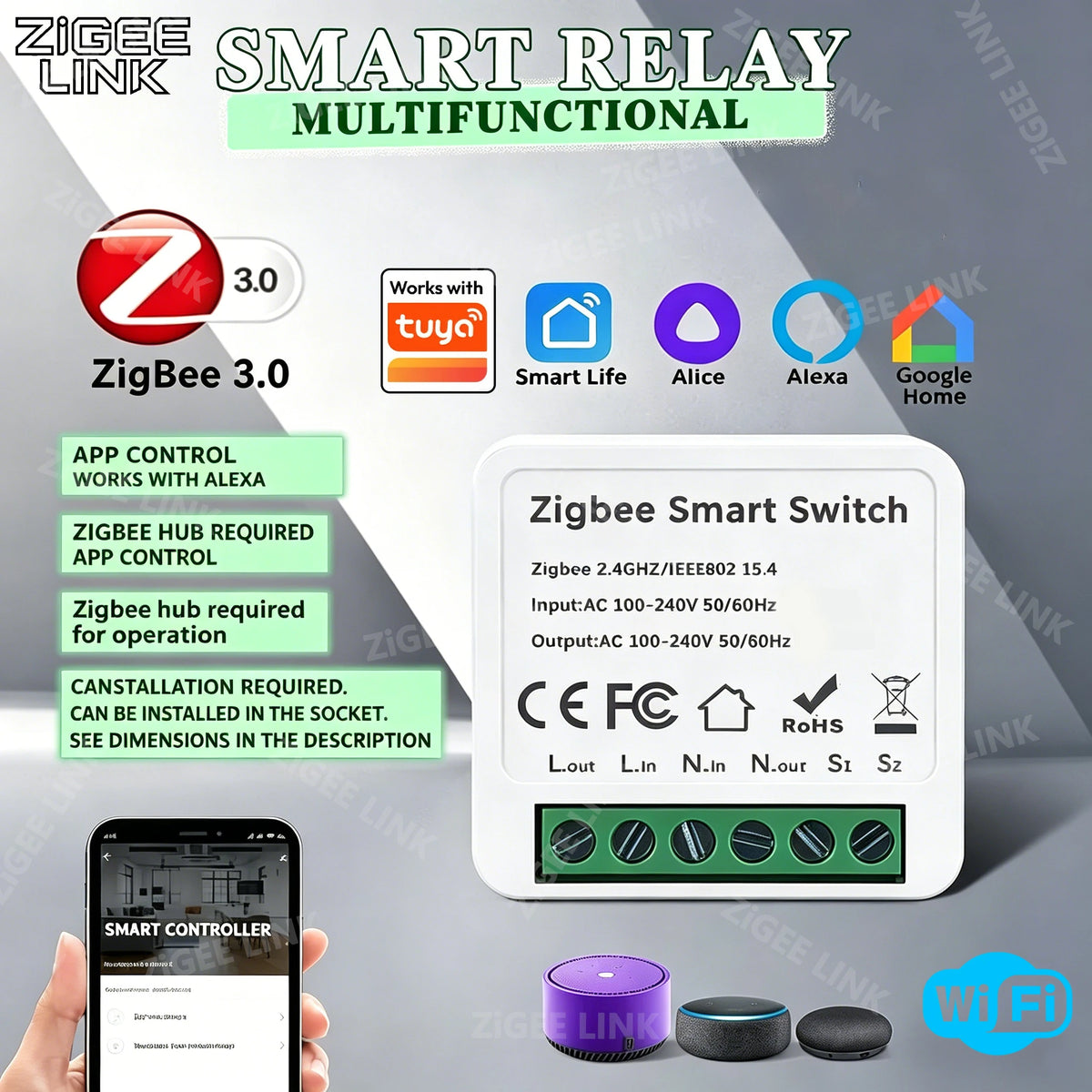 Smart WIFI & Zigbee Switch Module Control Home Automation Mini Circuit Breaker Voice Control Compatible with Alexa Google Alice Vue