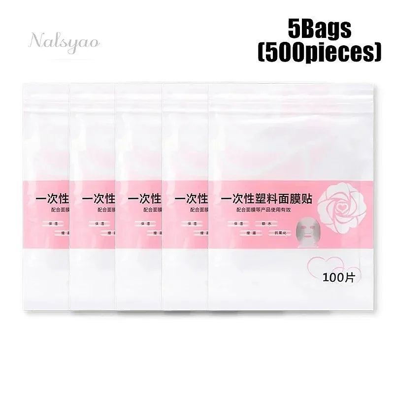100-500pcs Disposable Plastic Film Face Mask Neck Stickers Transparent Wrap Facial Beauty Makeup Tools Cleaner Skincare Vue