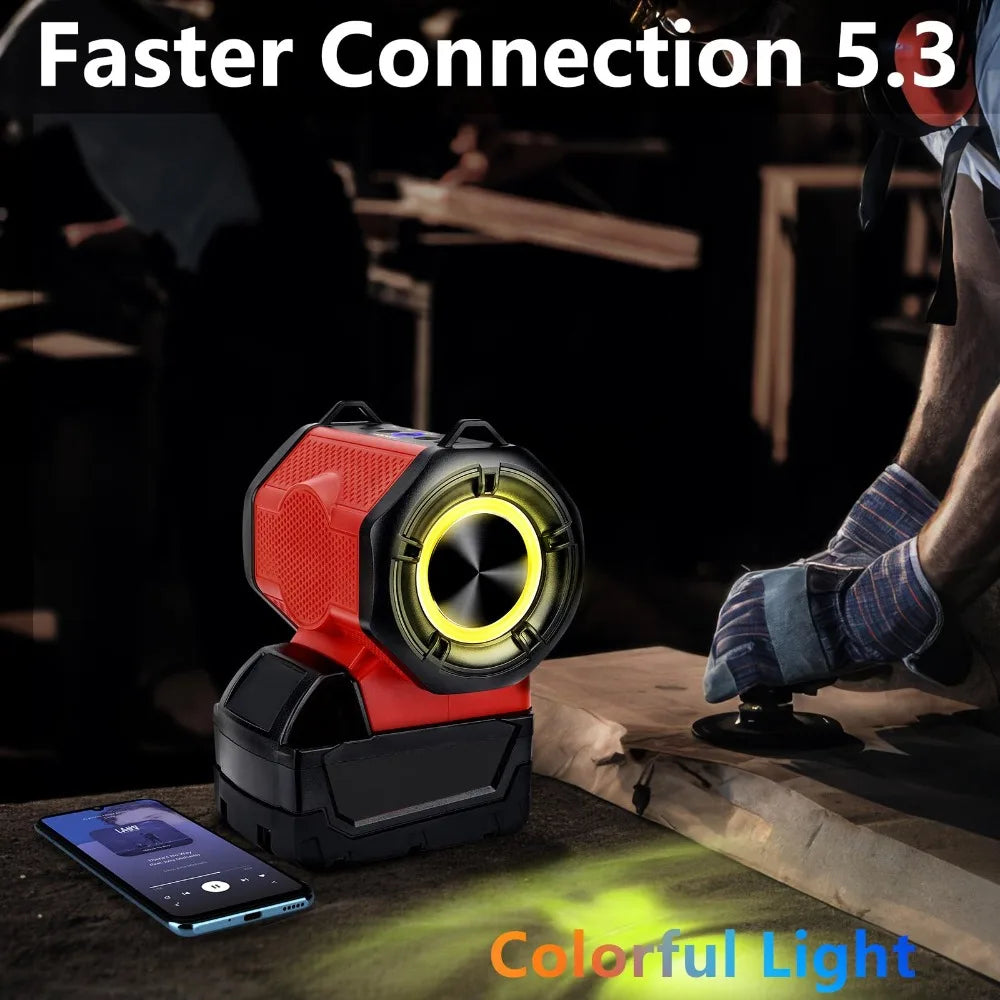 Portable Bluetooth Audio Rechargeable Speaker for Milwaukee 18V Li-ion Battery with USB and Type-C Ports for Home and Parties Vue