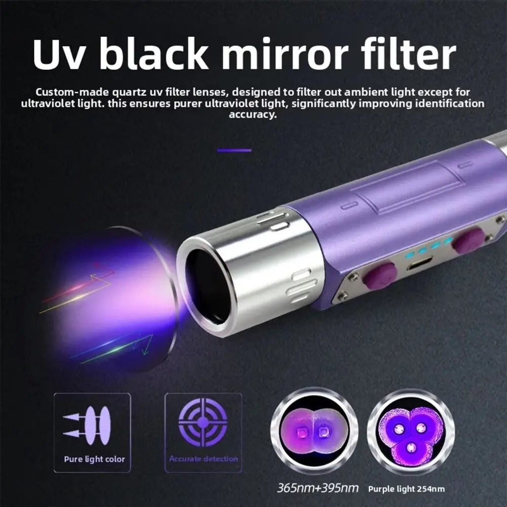 UVC Longwave UV Flashlight Shortwave 254nm Blacklight LED Flashlight LED 395nm UV Flashlight Lamps Phosphor Detector Vue