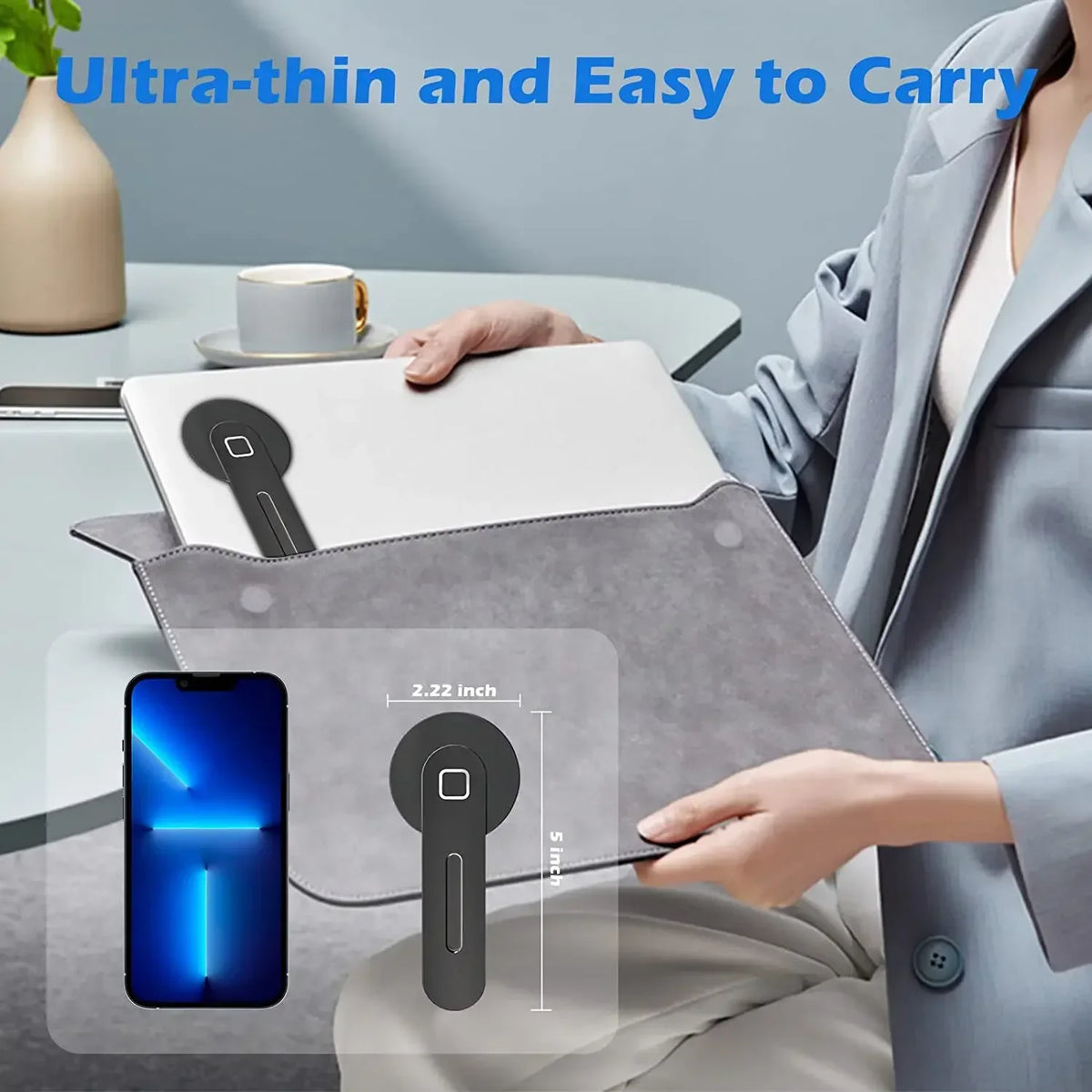 2026 Magnetic Laptop Phone Holder Computer Monitor Side Cell Phone Slim& Foldable For iPhone 14 13 12 Series Case and All Phone Vue