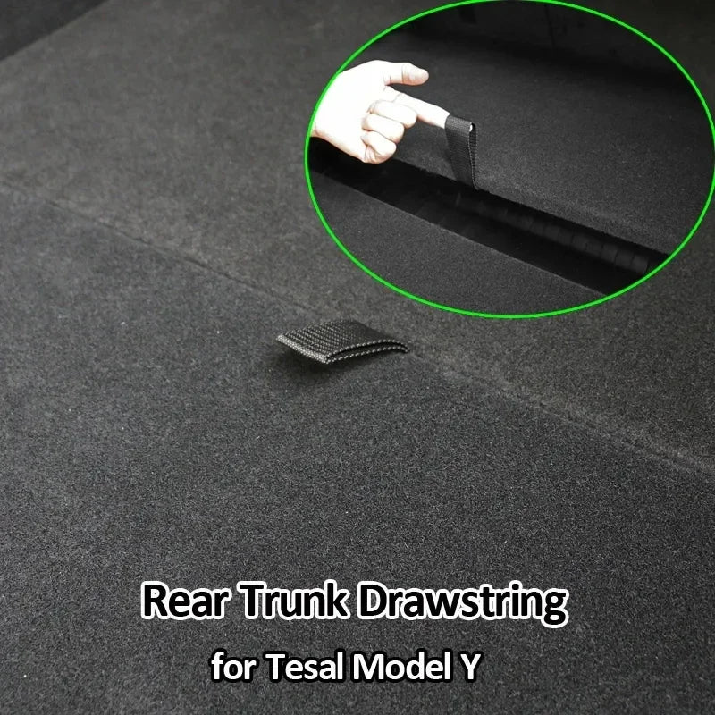 For Tesla Model Y Rear Trunk Rope Draw String Open Tail Box Cover Handle Pull Strap Car Organizer Accessories Mat Protection Pad Vue