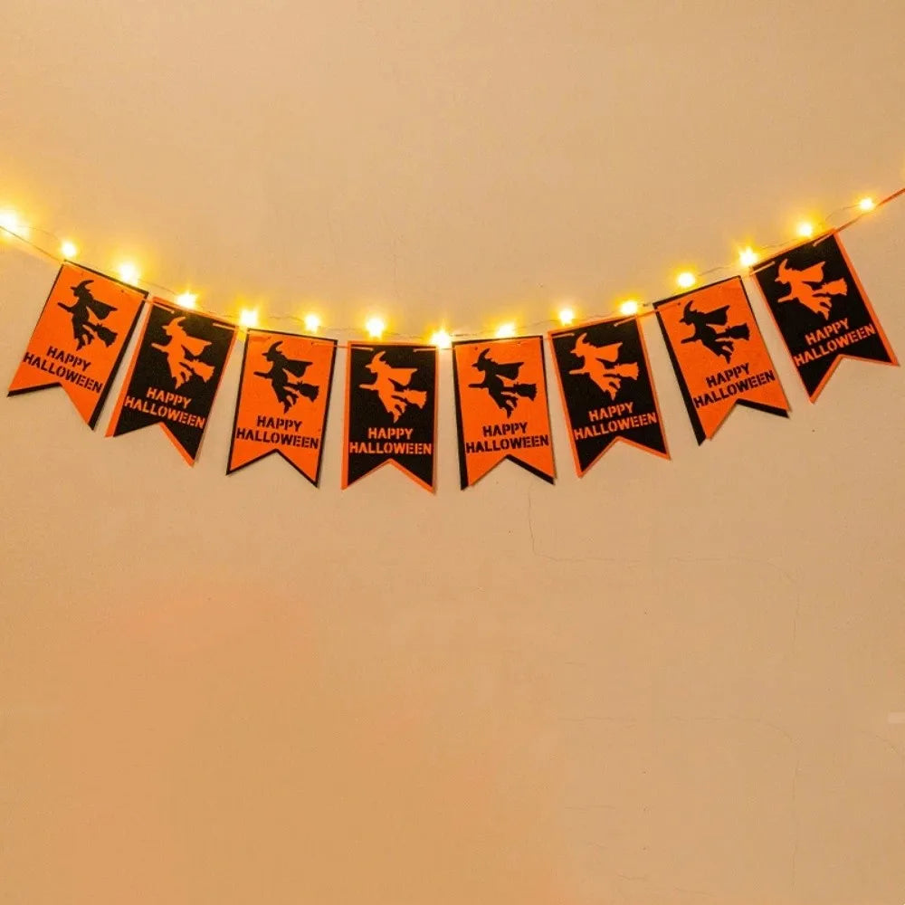 Creative Halloween Hanging Banner Halloween Flag Double-Layer Halloween Light-Up Banner Reusable DIY Party Banner String Light Vue Style 6