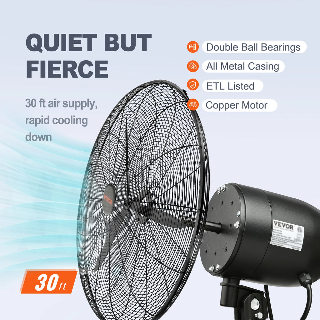SucceBuy 4 Sizes Wall-Mount Misting Fan 3-speed IP44 Oscillating Wall Fan Max. 9500 CFM Wall Mounted Fan for Home Summer Vue