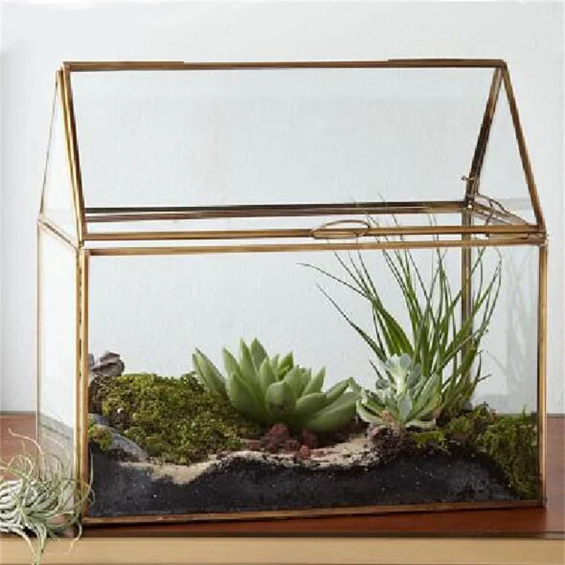 Geometric Glass House / Handmade Glass Terrarium / Modern Planter for Indoor Gardening / Desktable Vase / Stained Glass Box Vue 22x15x19cm