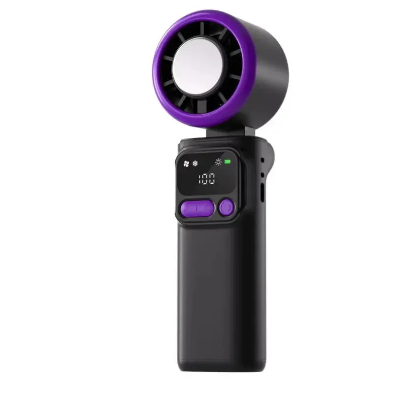 USB Rechargeable Foldable Fan, Portable Ice Cooling Handheld Fan 3600mAh, 90° Adjustable, 5 Speed Wind, 3 IN 1 Hand Fans Vue PURPLE