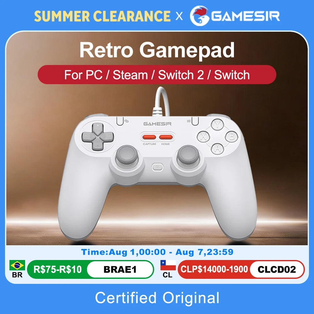 GameSir Retro Gamepads Wired Controller for PC Windows Steam Switch Controle Hall Effect stick 2 Mappable Buttons Tegenaria Lite Vue
