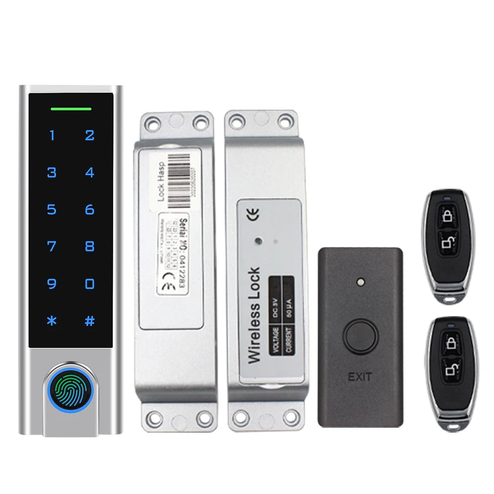 Waterproof 433Mhz 125Khz RFID Wireless Access Control Keypad+Electric Drop Bolt Lock+Wireless Exit Button+Remote Control Key Vue