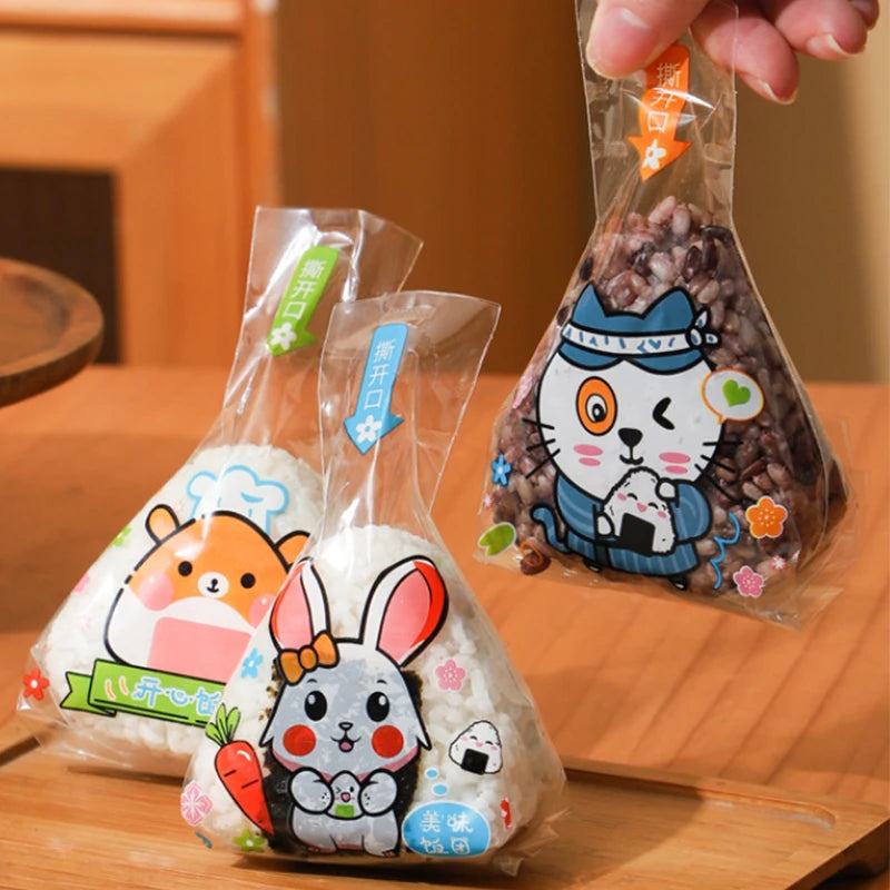 100Pcs Lovely Cartoon Triangle Rice Ball Packing Bag Seaweed Onigiri Sushi Making Mold Tools Bento Accessories Vue